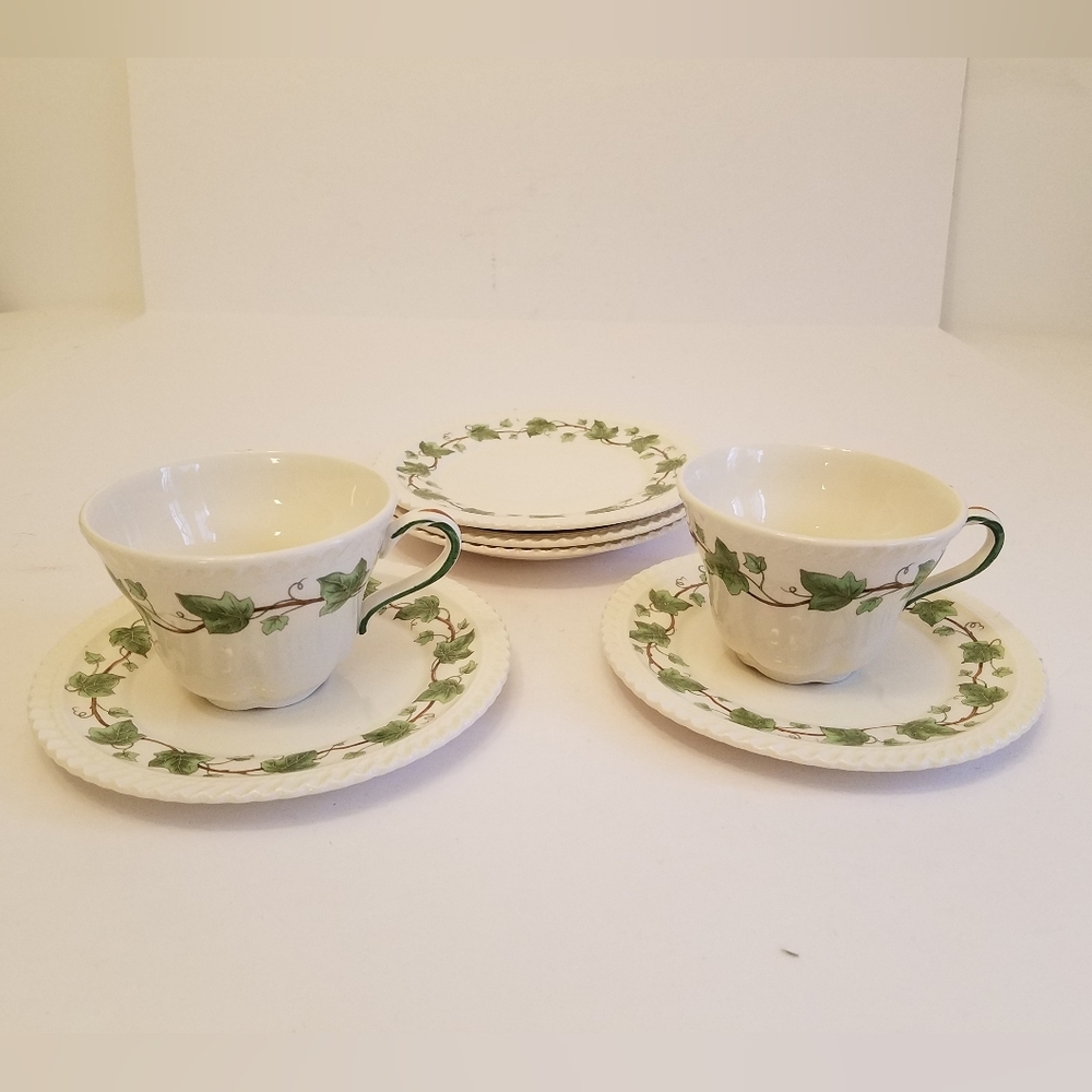 Set of Vintage Harker Royal Gadroon 2 Cups 4 Saucers Ivy USA